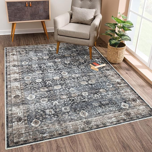 Bloom Rugs Washable Non-Slip 8' x 10' Rug - Black/Brown Traditional Area Rug for Living Room, Bedroom, Dining Room, and Kitchen - Exact Size: 8' x 10'