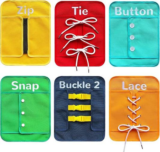 Craftstory Busy Board Montessori Toys for Toddler Boys Girls Birthday Gifts, 6 Sensory Basic Life Skills Dressing, Fine Motor Skills Toys for Educational Activities