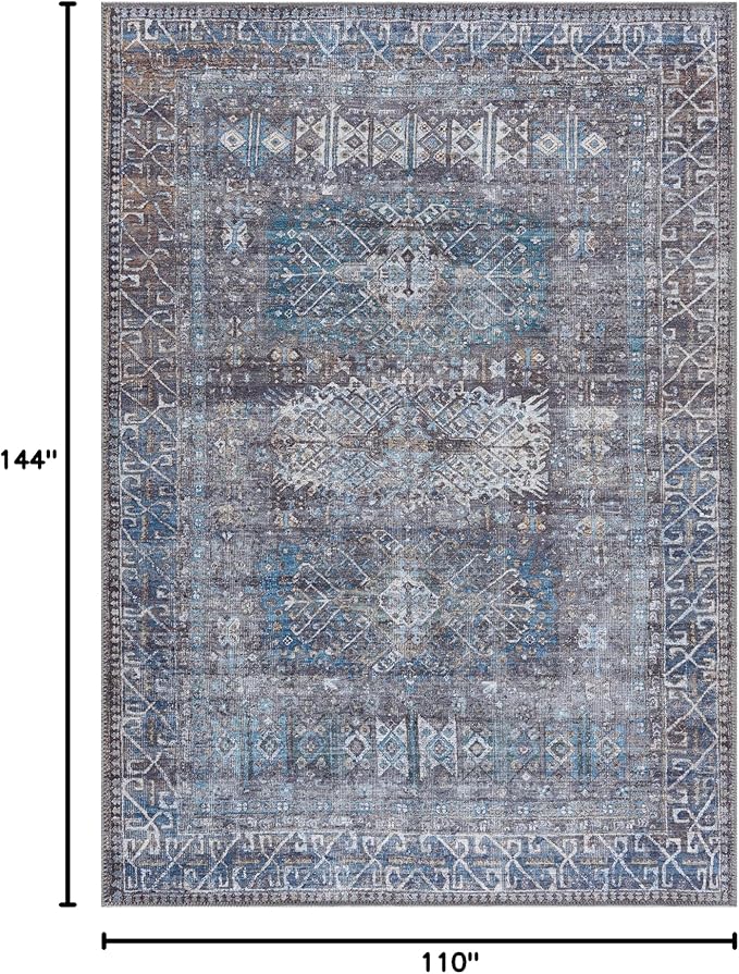 Bloom Rugs Washable 9' x 12' Rug - Slate Gray/Blue Traditional Area Rug for Living Room, Bedroom, Dining Room, and Kitchen - Exact Size: 9' x 12'