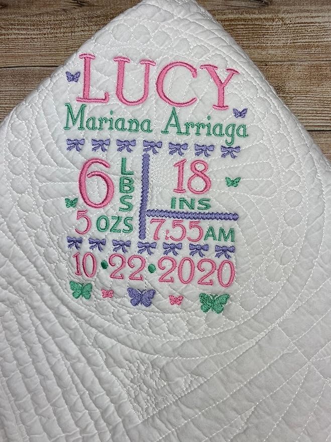 Baby Quilt for Girls Baby Gift for Newborn Personalized Baby Stats Gift Embroidered Baby Blanket Heirloom Baby Quilt Keepsake Baby Gift Custom Baby Blanket New Baby Girl Gifts Monogrammed Baby Gift