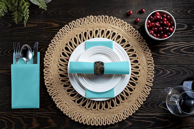 Linen-Feel Colored Paper Napkins - Decortive Cloth-Like Mint Blue Dinner Napkins - Soft And Absorbent. For Kitchen, Party, Wedding, Bathroom Or Any Occasion. (Pack of 100)