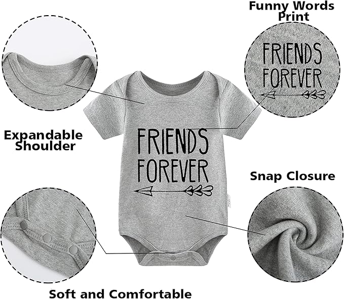 YSCULBUTOL Baby Twins Bodysuits Best Friends Forever Baby Clothes Set with Bibs Girl Outfit with hat