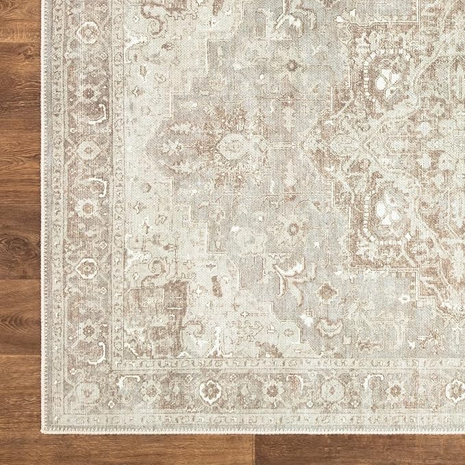 Bloom Rugs Washable Non-Slip 7 ft Runner - Beige/Gray Traditional Runner for Entryway, Hallway, Bathroom, and Kitchen - Exact Size: 2.5' x 7'