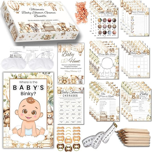Baby Shower Games - 10 Hilarious Games for 25 Guests | Includes Mini Hunt, Mommy Belly Measure, Card Games, Charades, Pin The Pacifier, and More!
