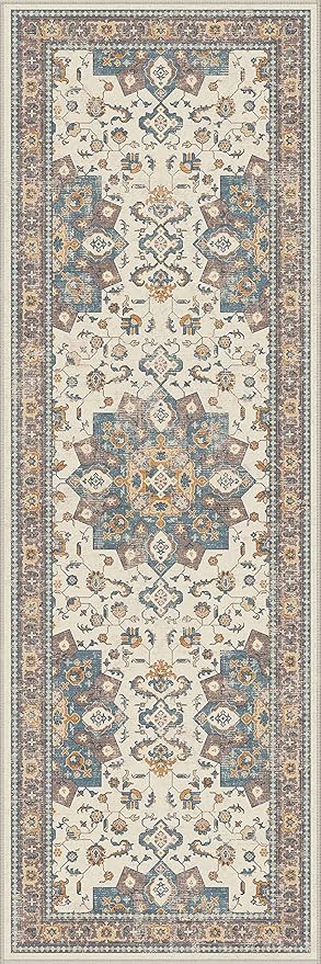 Dripex Kitchen Runner Rug-2x6 Washable Distressed Hallway Runner Oriental Medallion Carpet Non-Slip Non-Shedding Laundry Mat Foldable Thin Entry Throw Area Rug for Living Room Bedroom