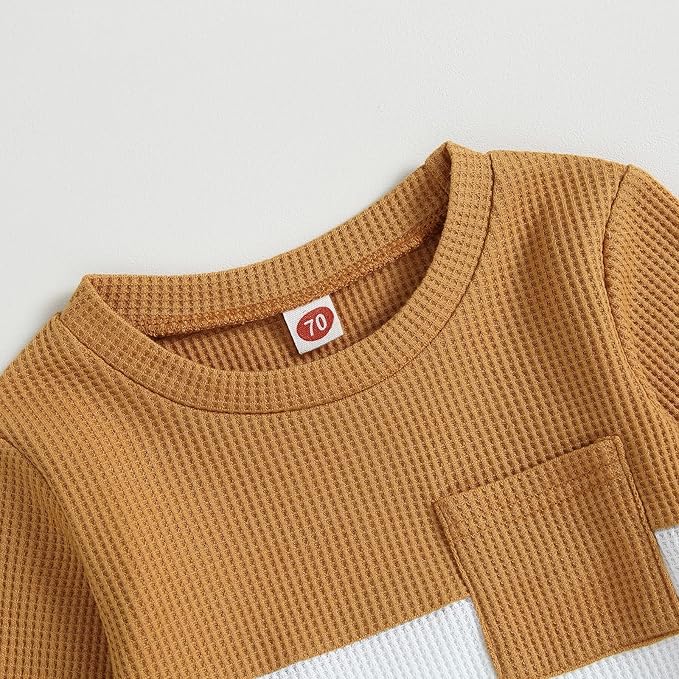 Kupretty Toddler Baby Boy Fall Winter Clothes Color Block Long Sleeve Sweatshirt Pullover Tops + Joggers Pants Outfit Set