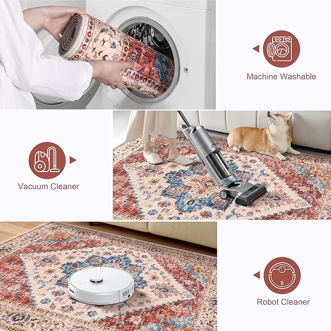 Ciicool Washable Runner Rug Non Slip, 2'x6' Hallway Rug Vintage Kitchen Rugs Carpet for Bedroom Laundry Bathroom Decor