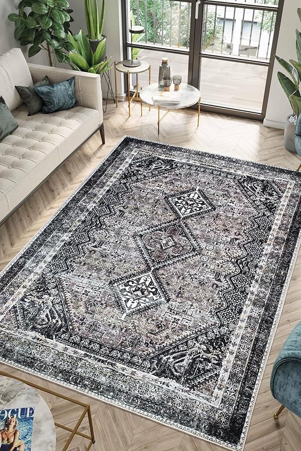 Keen Home Design 10x14 Rug - Machine Washable Area Rug with Non-Slip Backing, Ideal for Living Room, Dining Room, Bedroom - Vintage, Easy Clean, Durable, Low Pile Rug - (9'7" x 14')