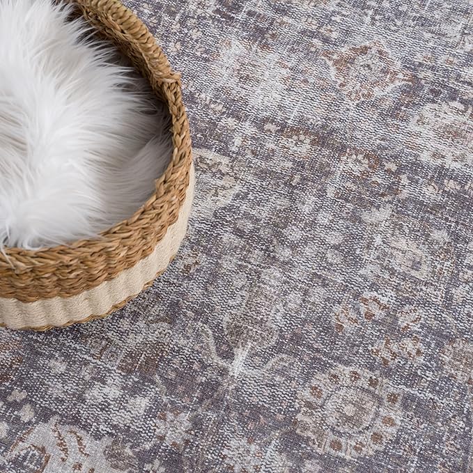 Bloom Rugs Washable 10 ft Runner - Brown/Dark Gray Traditional Runner for Entryway, Hallway, Bathroom, and Kitchen - Exact Size: 2.5' x 10'
