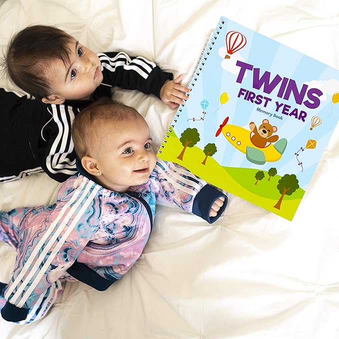 Twins First Year Hardcover Memory Book Bear Edition - Newborn Babies 1st Year Journal and Milestones Photo Album - Perfect and Unique Gift Idea for Baby Showers and Birthday Presents