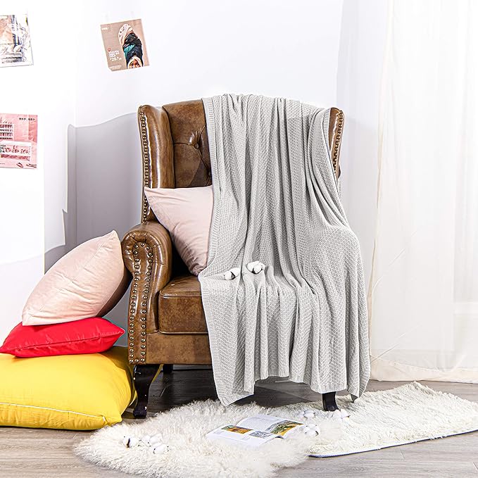 NTBAY Cable Knit Cooling Throw Blanket, Soft and Breathable Throw Blanket 51x67 Inches Made from Rayon Derived from Bamboo for Couch, Sofa, Nap, Silver Grey