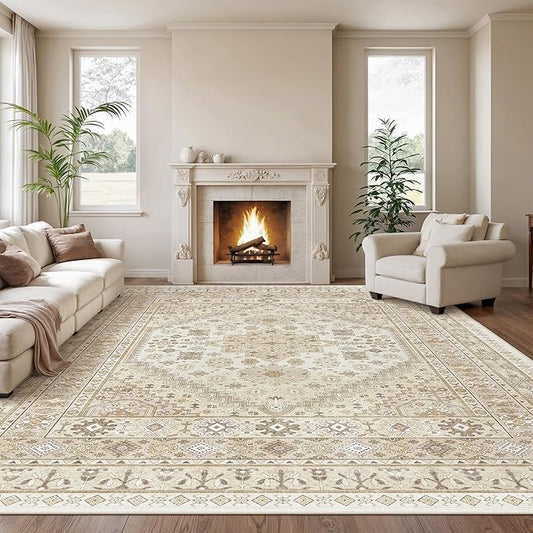 zesthome 10x14 Area Rugs,Stain Resistant Washable Rug,Ultra-Thin Rugs for Living Room,Bedroom,Non-Slip Backing Home Decor Large Area Rug (Cream/Beige,10'x14')