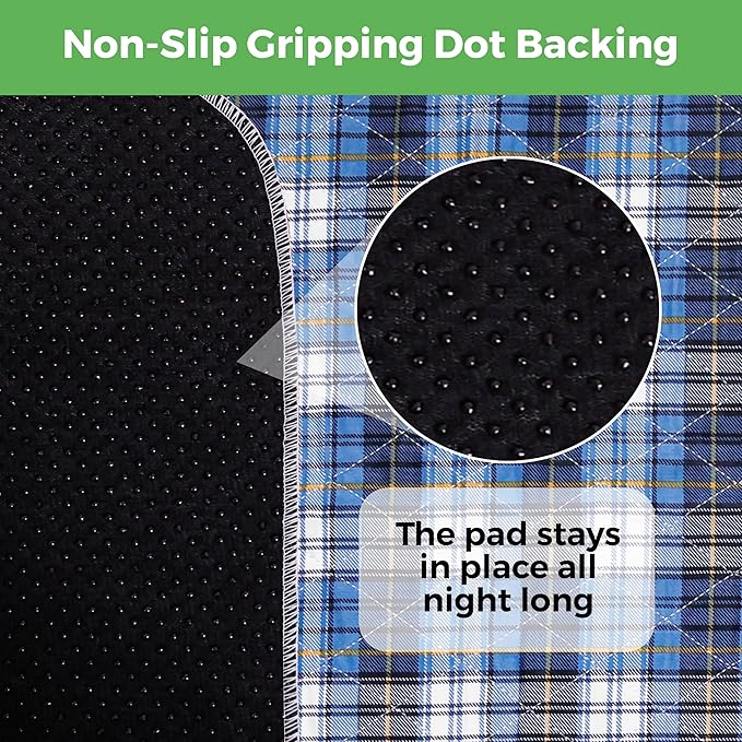 Bed Pads Washable Waterproof, Incontinence Bed Pads for Women and Men, Reusable Waterproof Mattress Protector, Non-Slip, 36" x 34", Blue Plaid, 2 Pack
