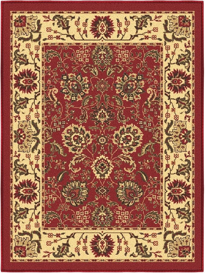 Ottomanson Rugs for Entryway 2'3" x 3' Non Slip Oriental Small Area Rugs Durable Front Door Mat Rug Stain Resistant Entrance Rugs for Bathroom Kitchen Bedroom & Living Room, Red