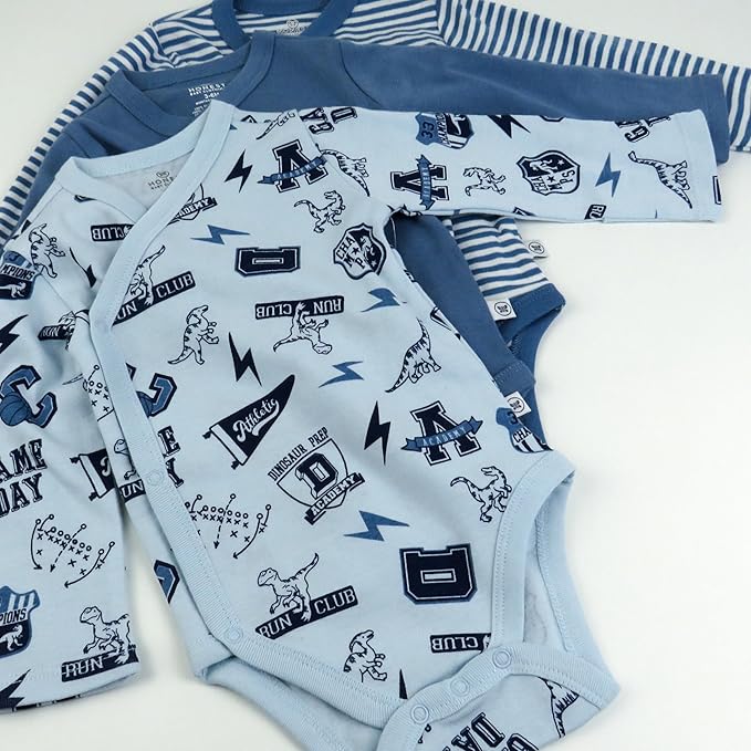 HonestBaby unisex-baby 3-pack Long Sleeve Side-snap Kimono Bodysuits Organic Cotton for Infant Baby Boys, Girls, Unisex