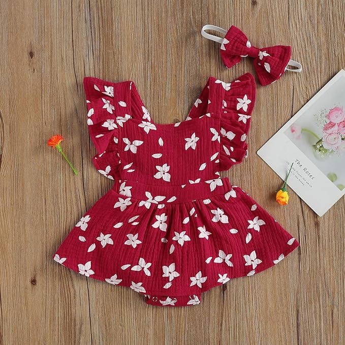 Baby Girls Floral Cotton Leotard Romper Newborn Daisy Playsuits Ruffled Sleeve Onesie Infant Jumpsuit Clothes Headband