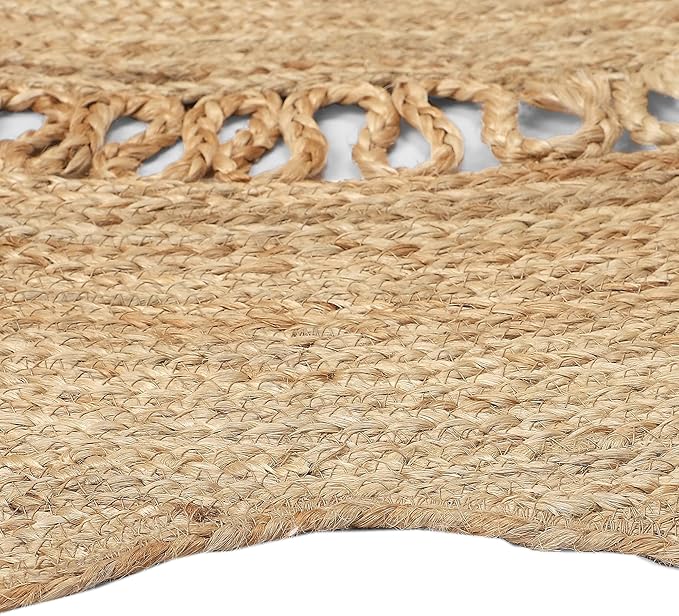 REDEARTH · Round Area Rug - 5 Feet Braided Scalloped Desert Wave Natural Jute Rug- Artisan Made Boho Jute Patterned Rugs for Bedroom, Kitchen, Living Room, Farmhouse, Handmade Vintage Decor