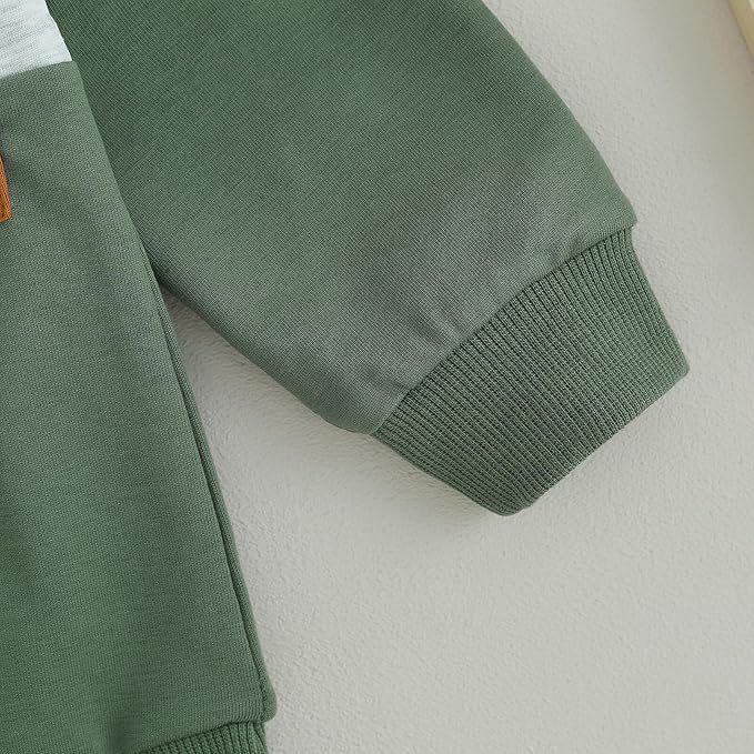 Kupretty Toddler Baby Boy Fall Winter Clothes Color Block Long Sleeve Sweatshirt Pullover Tops + Joggers Pants Outfit Set