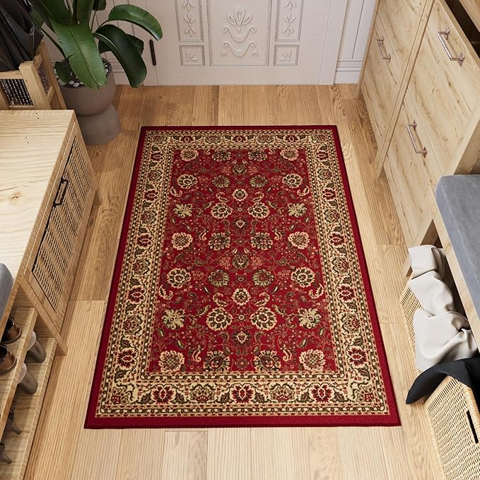Ottomanson 3'3" x 5' Rugs for Living Room Oriental Area Rug for Bedroom - Non Slip Durable Large Floor Carpet for High Traffic Areas - Indoor Rug for Dining Room Kitchen Kids Playroom, Red