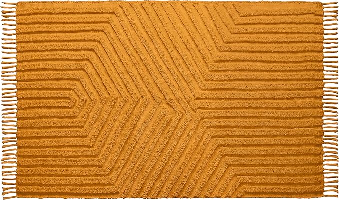 Boho Rugs for Living Room 4x6, Farmhouse Cotton Area Rug for Bedroom, Washable Tufted Indoor Floor Carpet for Kitchen Dorm Office Dining Room Office Home Decor, Mustard