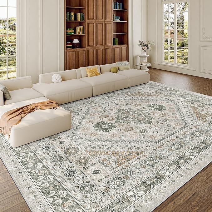 zesthome 8x10 Area Rugs for Living Room,Non-Slip Backing Washable Rugs,Vintage Large Area Rug，Stain Resistant Home Decor Rug (Brown/Grey,8'x10')