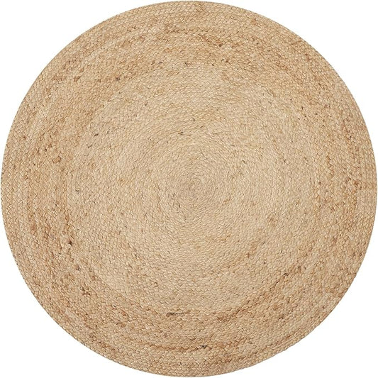 REDEARTH · Round Area Rug - 3 Feet Braided Natural Jute with Non-Skid Backing - Handwoven Boho Rug for Bedroom, Kitchen, Living Room - Farmhouse Aesthetic Home Decor - Durable Handmade Rug