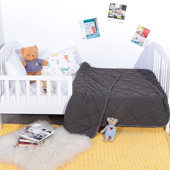 NTBAY Down Alternative Toddler Comforter, Lightweight and Warm Solid Color Baby Crib Quilted Blanket, 39x47 inches, Dark Grey