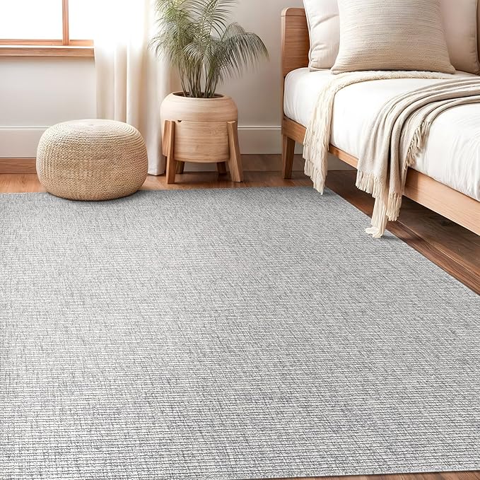 Beverly Rug Easy Jute Gray Rug 5x7 Solid Washable Durable Outdoor Indoor Area Rugs for Living Dining Room Patio Office Stain Resistant Non Shedding Casual Indoor Outside Carpet (5 x 7 Gray)