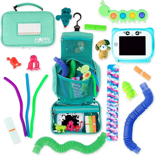 Travel Essentials for Kids – All-in-One Activity Kit for Travel, Road Trip Activities for Kids - Hanging Bag, Includes Toys and Activities for Airplanes, Hotels - Boys & Girls 3+ year, Toddler Seafoam
