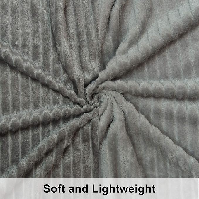 NTBAY Plush Flannel Oversized Baby Blanket, 50X60 Inches Soft and Warm Toddler Blanket with Striped Texture Nursery Bed Blanket for Stroller, Crib, Travel, Baby Gift, 50"x60", Grey