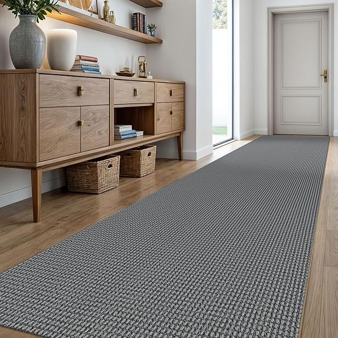 KOZYFLY Extra Long Runners for Hallways 3x18 ft Washable Kitchen Runner Non Slip Rubber Backed Hallway Rug Cotton Entryway Runner Rug Floor Carpet for Indoor Hall, Kitchen, Stair, Grey/Dark Grey