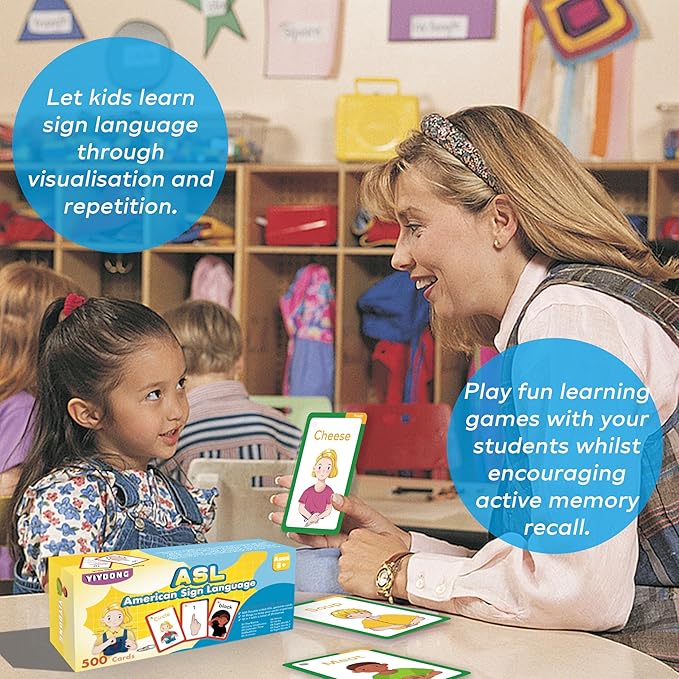 ASL Flash Cards - 500 American Sign Language FlashCards for Beginners and Toddlers, Kids, Teens and Adults Include Verbs, Nouns, Sight Words