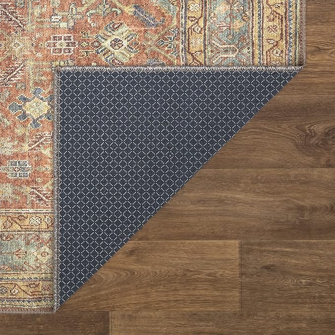 Bloom Rugs Washable Non-Slip 7 ft Runner - Terracotta/Mustard Traditional Runner for Entryway, Hallway, Bathroom, and Kitchen - Exact Size: 2.5' x 7'