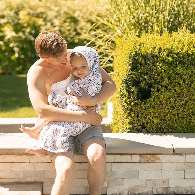 Little Unicorn Premium Hooded Bath Towel| Absorbent Cotton & Terry Blend | Larger Size, 1-6 Years (Pressed Petals)