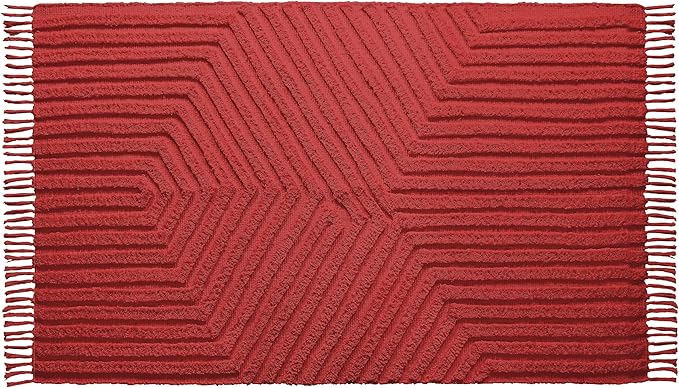 Boho Rugs for Living Room 4x6, Farmhouse Cotton Area Rug for Bedroom, Washable Tufted Indoor Floor Carpet for Kitchen Dorm Office Dining Room Office Home Decor, Rust Bricks