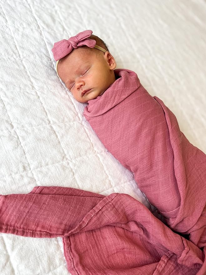 BWD Baby Swaddle Blanket – Ultra-Soft Bamboo Viscose & Organic Cotton Muslin – Lightweight, Breathable, Stretchy – Newborn Essential 47" (Rosewood)