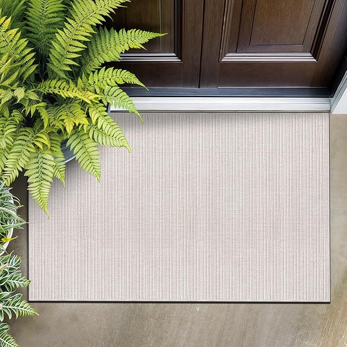 Beverly Rug Easy Jute Off White Entry Rug 2x3 Solid Washable Durable Outdoor Indoor Area Rugs for Living Dining Patio Office Stain Resistant Non Shedding Casual Indoor Outside Carpet 2 x 3 Off-White