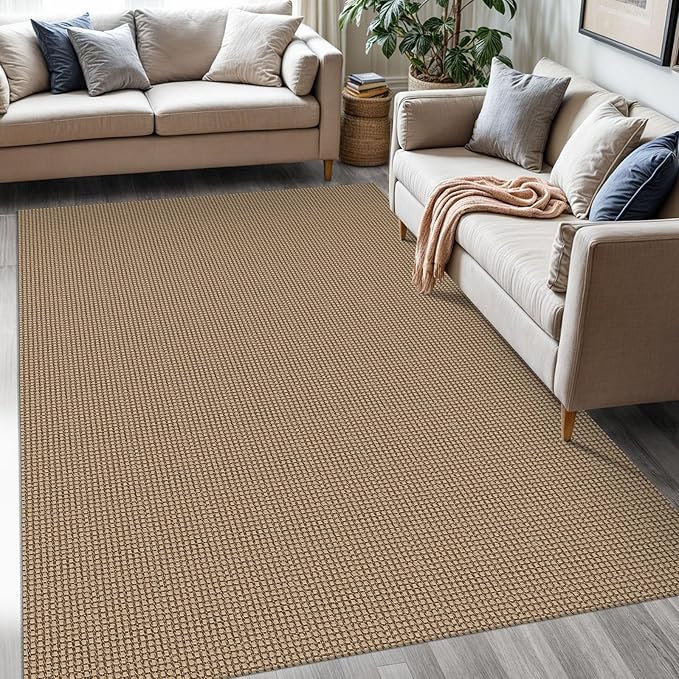 KOZYFLY Washable Area Rug 5x7 ft Rubber Backed Non Slip Rugs for Living Room Braided Cotton Bedroom Rug Woven Office Rugs Indoor Floor Carpets for Dining Bedroom Living Room, Tan/Orange/Brown