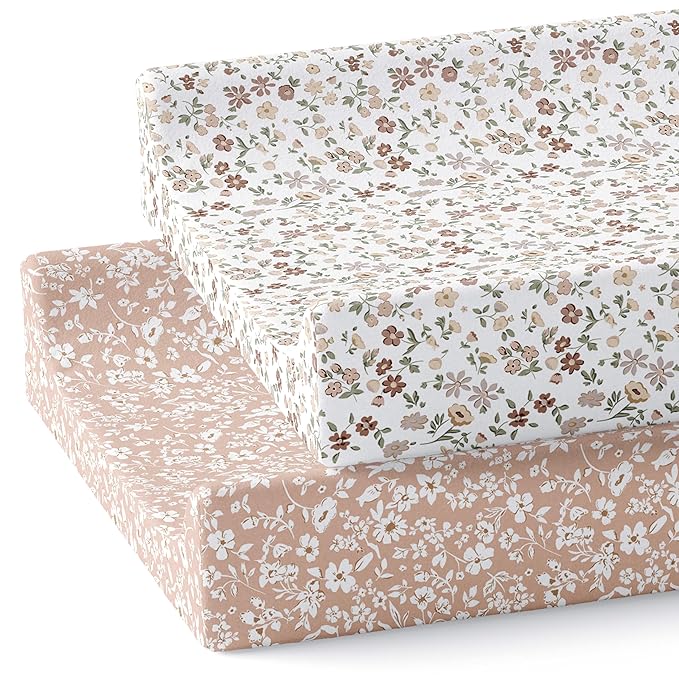 Baby Changing Pad Cover 2-Pack for Girls (Fleurette) - Premium Fitted Sheets Baby Diaper Changing Table Cover - Buttery Soft Cotton Blend