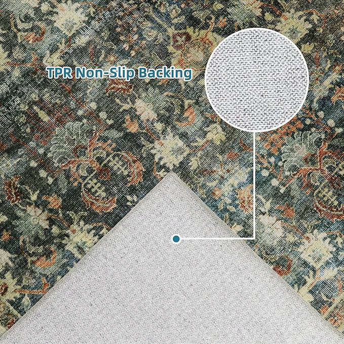 Dripex Runner Rug-2x8 Washable Distressed Hallway Runner Oriental Medallion Carpet Runner Non-Slip Stain-Resistant Kitchen Mat Foldable Thin Accent Rug for Entrance Living Room Bedroom