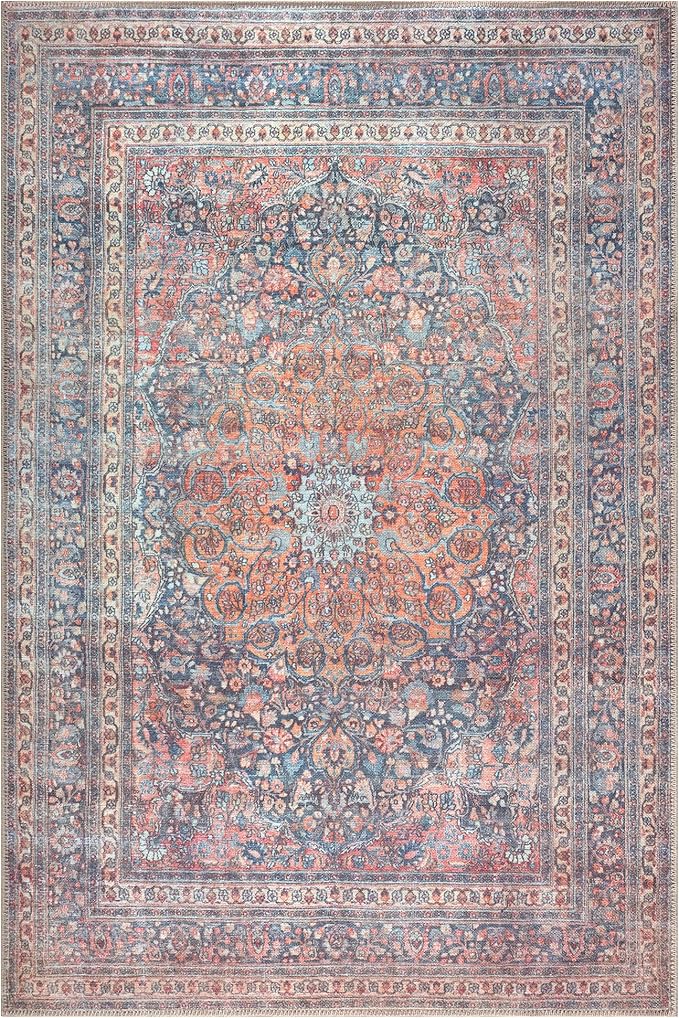 Bloom Rugs Washable Non-Slip 6' x 9' Rug - Multicolor Traditional Medallion Area Rug for Living Room, Bedroom, Dining Room, and Kitchen - Exact Size: 6' x 9'