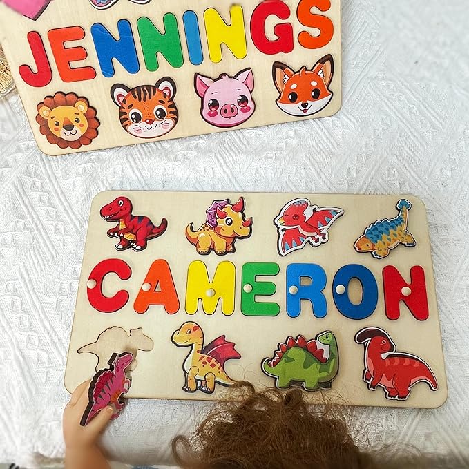 Name Puzzle for Kids Personalized, Custom Wooden Name Puzzle for Toddlers, Birthday Montessori Toys for 1 Year Old Boy, Learning Toys for Toddlers 2-4 Years, 1st Birthday Girl Gifts,Easter Gifts
