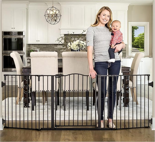 Regalo Deluxe Home Accents Widespan Safety Gate, 74.5" W x 28" H, Includes 4 Wall Mounts, Black