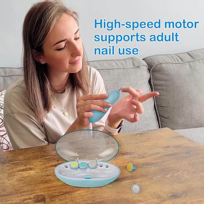 OTTOLIVES Baby Nail Trimmer Electric Newborn Toddler, Safe Baby Nail Clippers Set with Light and 6 Replacement Heads, Baby Nail File Trim Polish Toes Fingernails Care Infant Essentials (Blue)