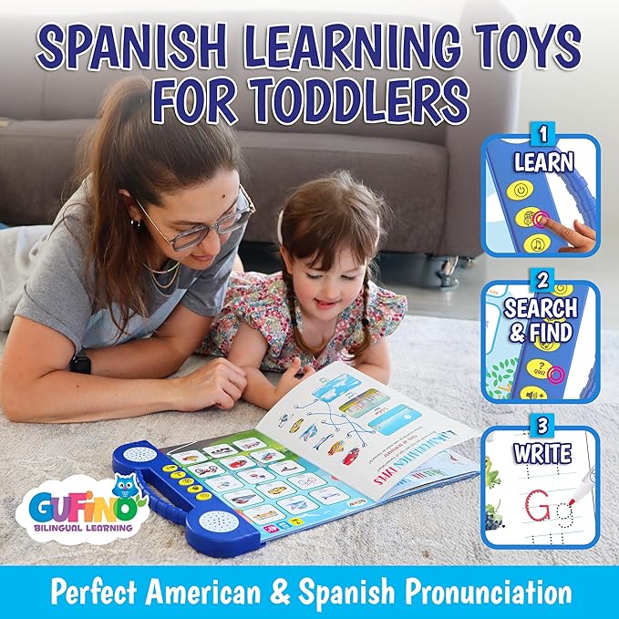 Gufino Spanish Learning for Kids: ABC Learning for Toddlers, Busy Book, Speech Therapy, Alphabet Sound Book, Preschool Learning Activities, Letter Tracing, English & Spanish, Learn Spanish for Kids
