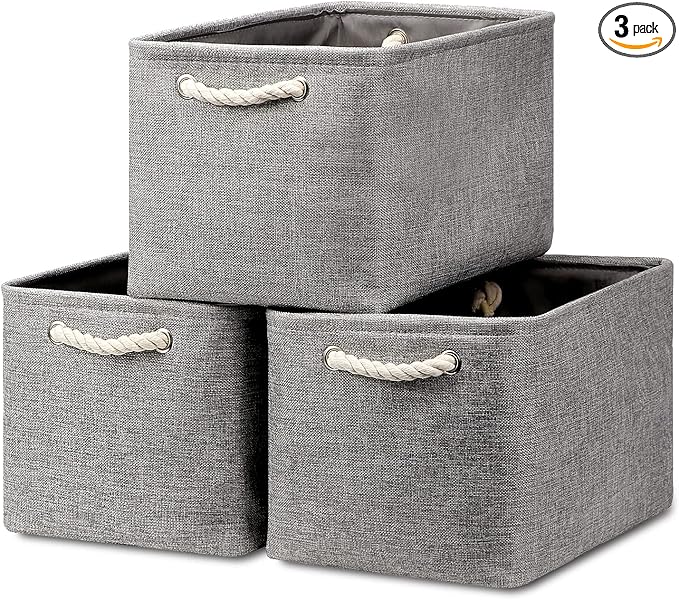HNZIGE Shelf Baskets for Storage(3 Pack) Storage Bins Fabric Storage Baskets for Shelves,Baskets Set for Organizing Clothes,Nursery,Laundry(Gray,15" x 11" x 9.5")