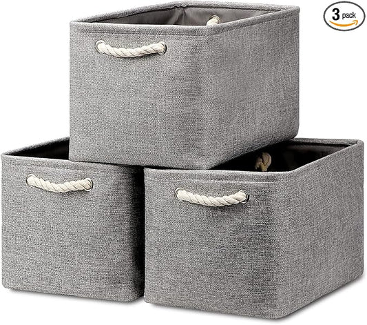 HNZIGE Shelf Baskets for Storage(3 Pack) Storage Bins Fabric Storage Baskets for Shelves,Baskets Set for Organizing Clothes,Nursery,Laundry(Gray,15" x 11" x 9.5")