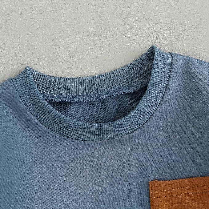 Kupretty Toddler Baby Boy Fall Winter Clothes Color Block Long Sleeve Sweatshirt Pullover Tops + Joggers Pants Outfit Set