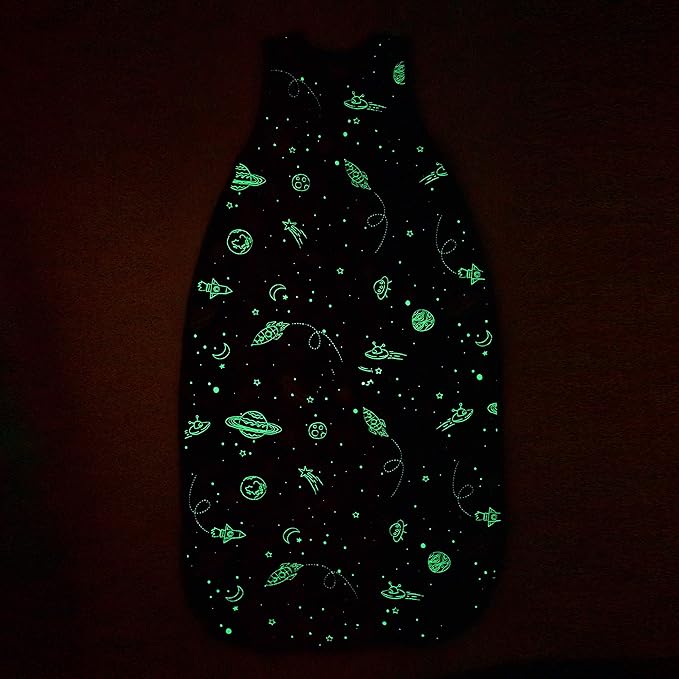 Woolino 4 Season Toddler Sleeping Bag, Merino Wool and Organic Cotton Baby Sleep Bag Sack, 2-4 Years, Space (Glow In The Dark)