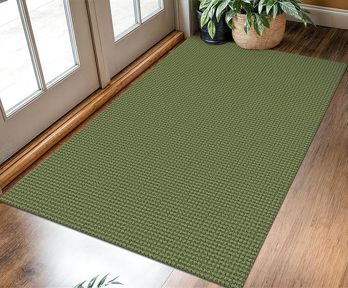 KOZYFLY Rugs for Entryway 3x5 ft Washable Area Rug Non Slip Rubber Backed Entry Rug Woven Indoor Door Mat Cotton Kitchen Rugs Floor Carpet for Entryway, Foyer, Backdoor, Olive Green/Earthy Green